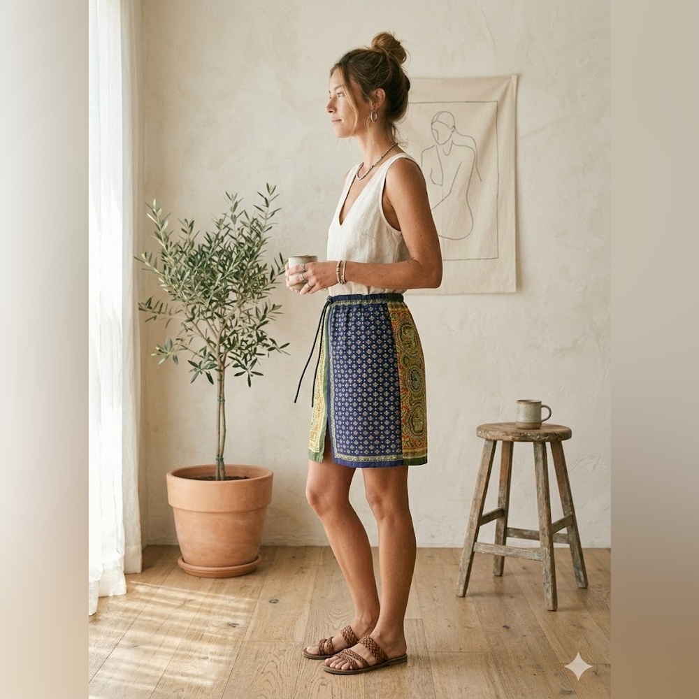 3 BOX SET Boho Paisley Print Mini Skirt Cotton One Size
